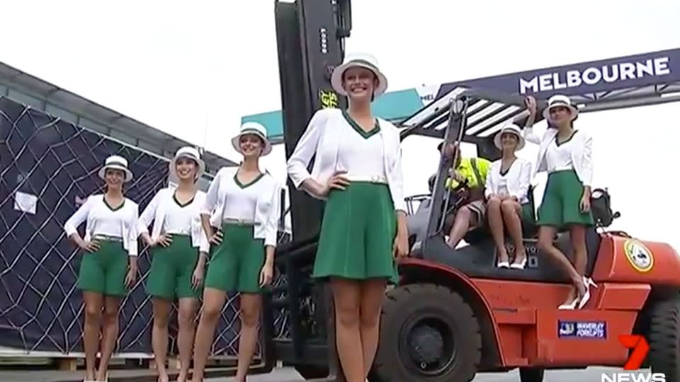 For the first year in F1 history, the grid girls will wear shorts this year. Source: 7 News