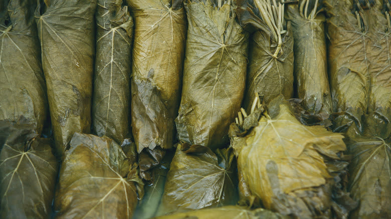 Canned dolmas wrapped together