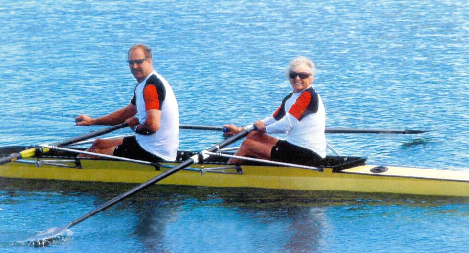 Marjorie Burgard, of Duxbury, and son Richard Burbridge, of Hingham, at the 2010 World Masters Regatta in Canada.