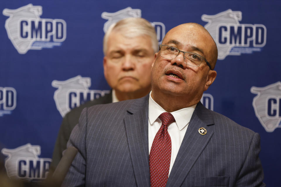 Ronald Davis, Director of the United States Marshals Service, speaks during a press conference in Charlotte, N.C., Tuesday, April 30, 2024, regarding a shooting that killed four officers during an attempt to serve a warrant on April 29. (AP Photo/Nell Redmond)