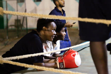 Arafat Abkar (L), 22, looks on during boxing practice at Nile Club in Khartoum May 9, 2016 .REUTERS/Mohamed Nureldin Abdallah