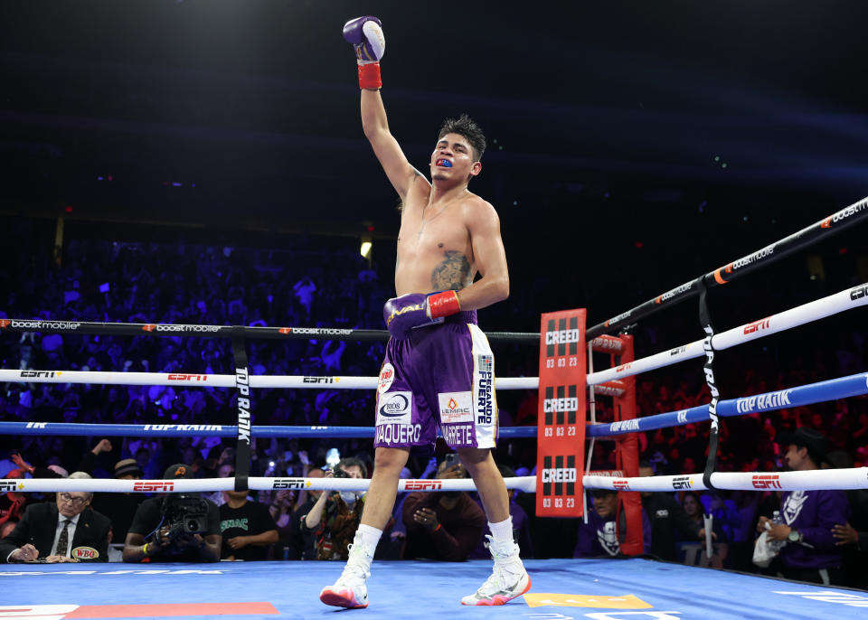 Emanuel Navarrete, pictured here celebrating after defeating Liam Wilson.