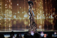 Miss South Africa Ndavi Nokeri takes part in the evening gown competition during the preliminary round of the 71st Miss Universe Beauty Pageant, in New Orleans on Wednesday, Jan. 11, 2023. (AP Photo/Gerald Herbert)