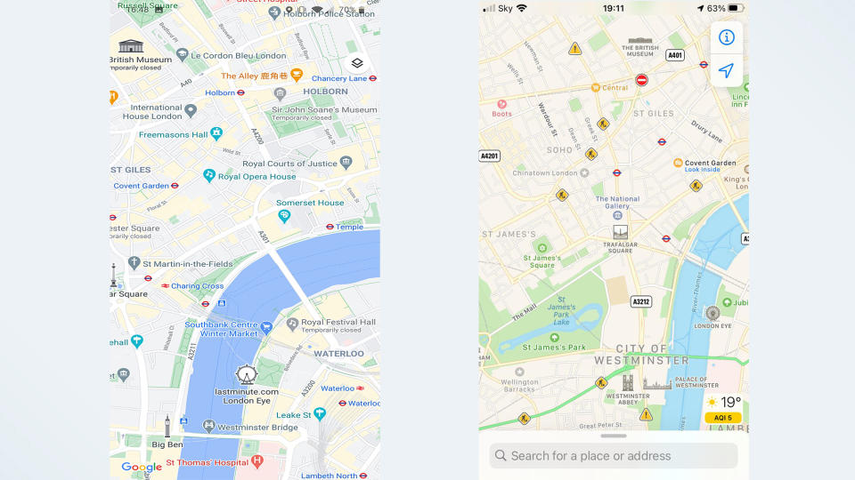 Google Maps vs. Apple Maps: map design comparison