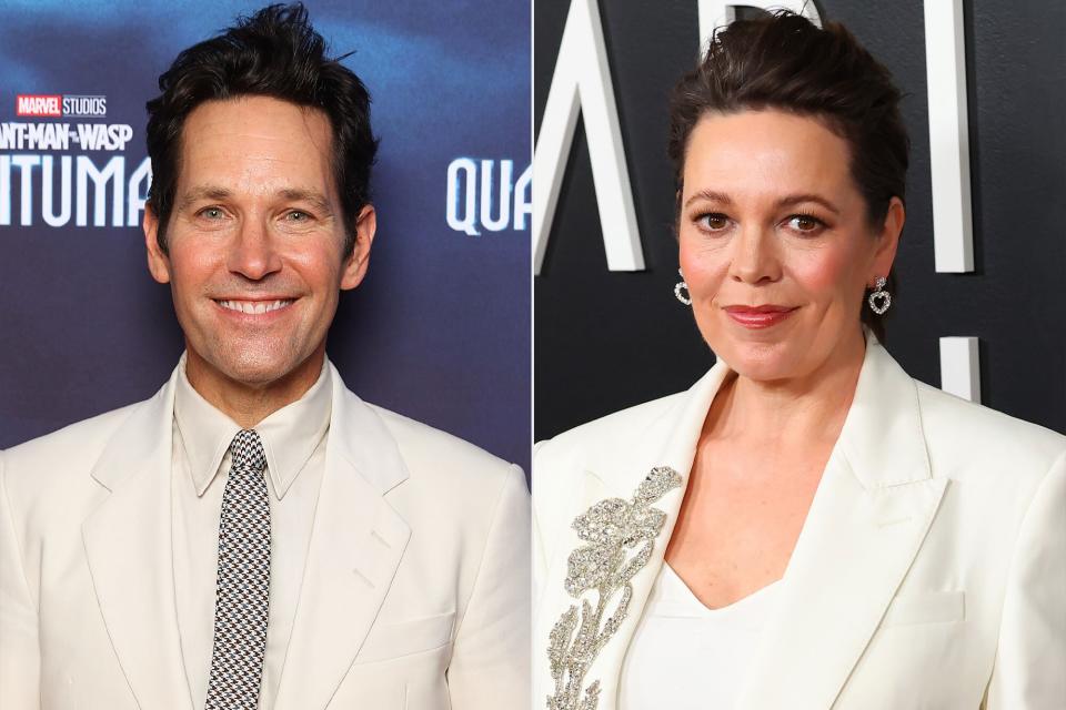 Paul Rudd attends the "Ant-Man and The Wasp: Quantumania" Sydney premiere at Hoyts Entertainment Quarter on February 02, 2023; Olivia Colman attends Los Angeles premiere of Fox Searchlight Pictures "Empire of Light" at Samuel Goldwyn Theater on December 01, 2022 in Beverly Hills, California.