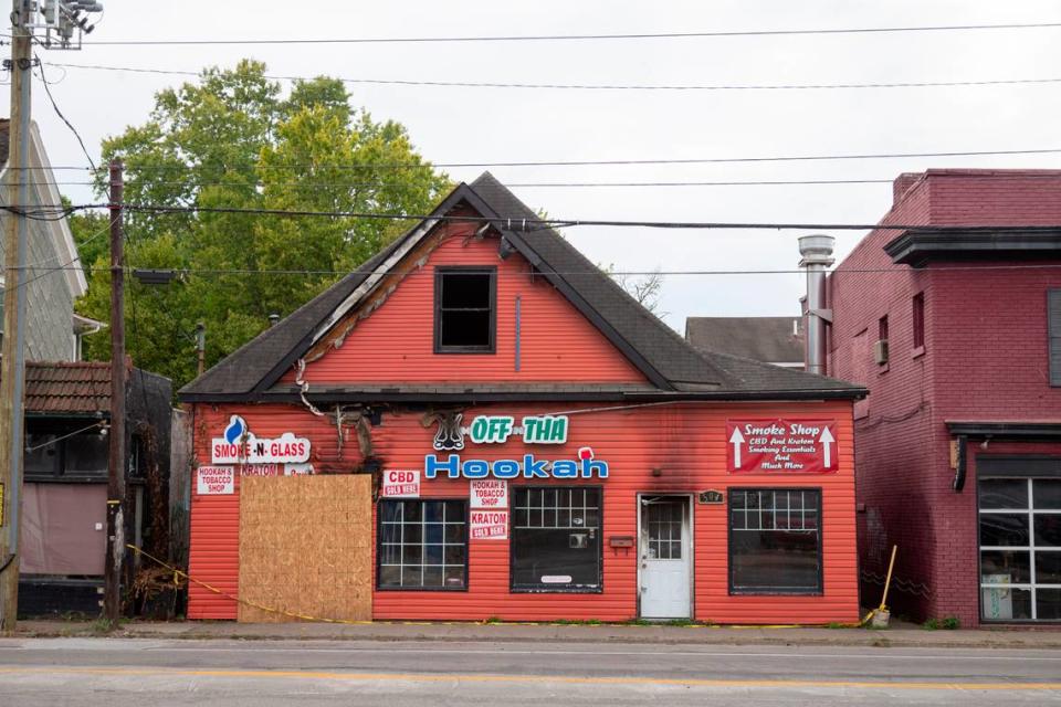 Damage from a fire at Off Tha Hookah, a hookah bar on Euclid Street in Lexington, Ky., Thursday, September 24, 2020.