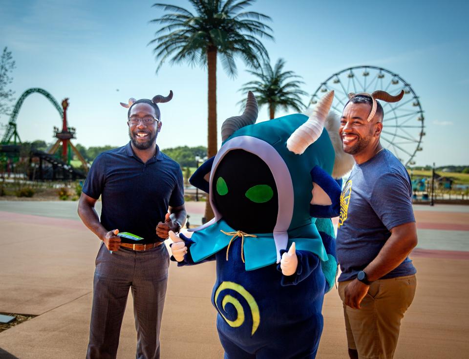 Last year, Waterloo Mayor Quentin Hart, left, and Tavis Hall, executive director of Experience Waterloo, toured the new Lost Island theme park in Waterloo.