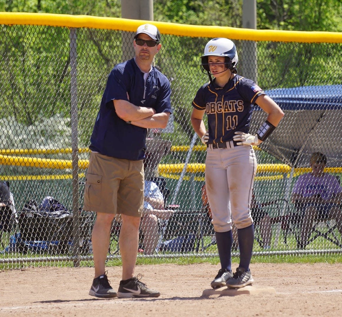Whiteford coach Matt VanBrandt confers with his daughter Aly VanBrandt during the Michigan Challenge Tournament Sunday. Whiteford took second place in the 40-team tournament that featured many of the top teams in the state.