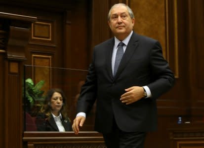 Armen Sarkissian, who was chosen by Armenia's parliament as the country's new president, attends a parliamentary session in Yerevan, Armenia March 2, 2018. REUTERS/Vahram Baghdasaryan/Photolure