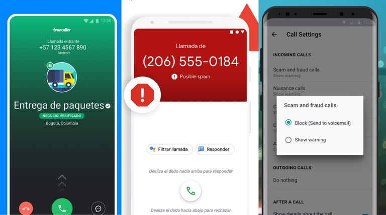 Tres alternativas para detectar spam: Truecaller, la app de Teléfono de Android, Hiya