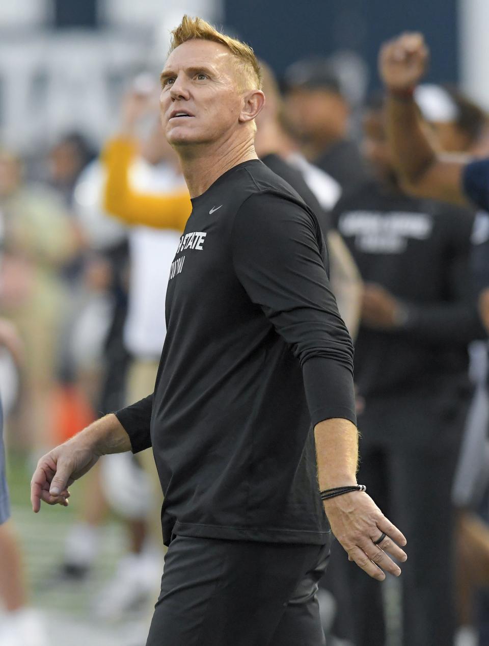 Utah State head coach Blake Anderson watches a field goal attempt during the first half of an NCAA college football game against Idaho Sate on Saturday, Sept. 9, 2023, in Logan, Utah. | Eli Lucero/The Herald Journal via AP