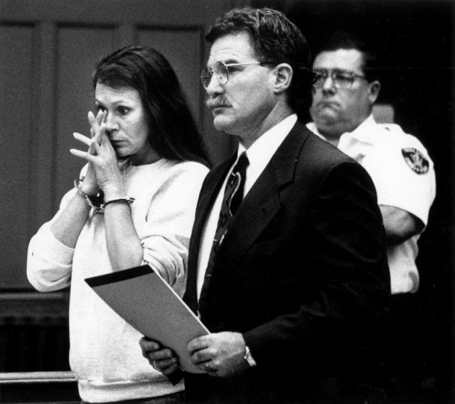 Katherine Dickson stands with her attorney, Kevin Reddington, in Brockton Superior Court on Sept. 1, 1994, as she pleads guilty to two counts of second-degree murder for the 1992 deaths of a Pembroke couple.