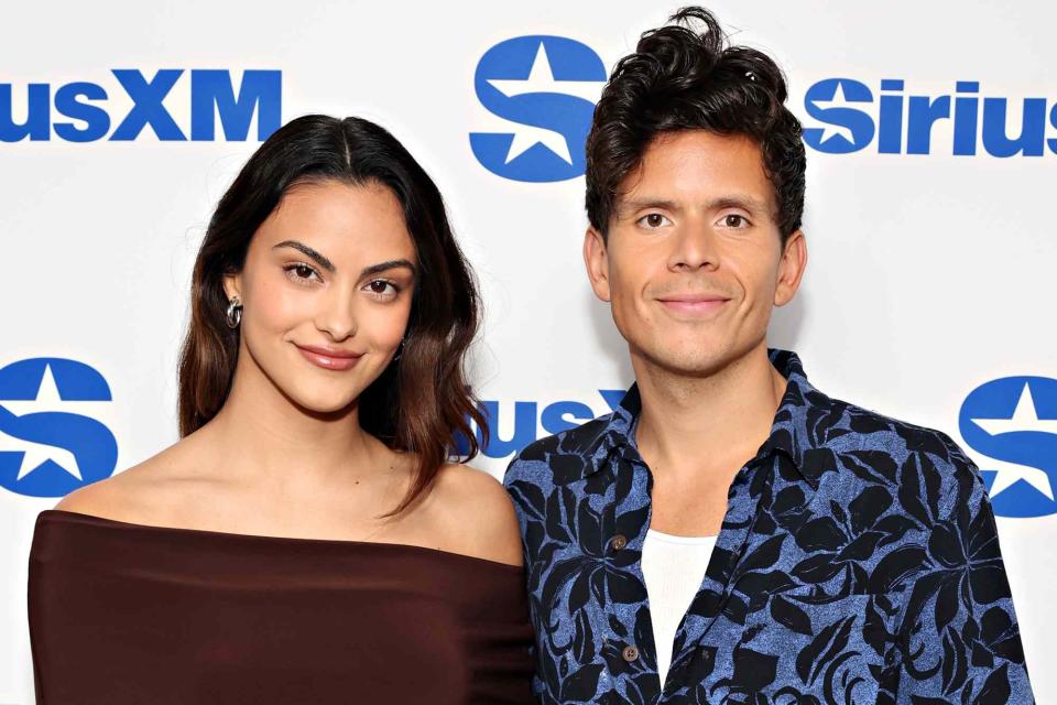 <p>Cindy Ord/Getty</p> Camila Mendes and Rudy Mancuso visit the SiriusXM Studios on April 3, 2024 in New York City.