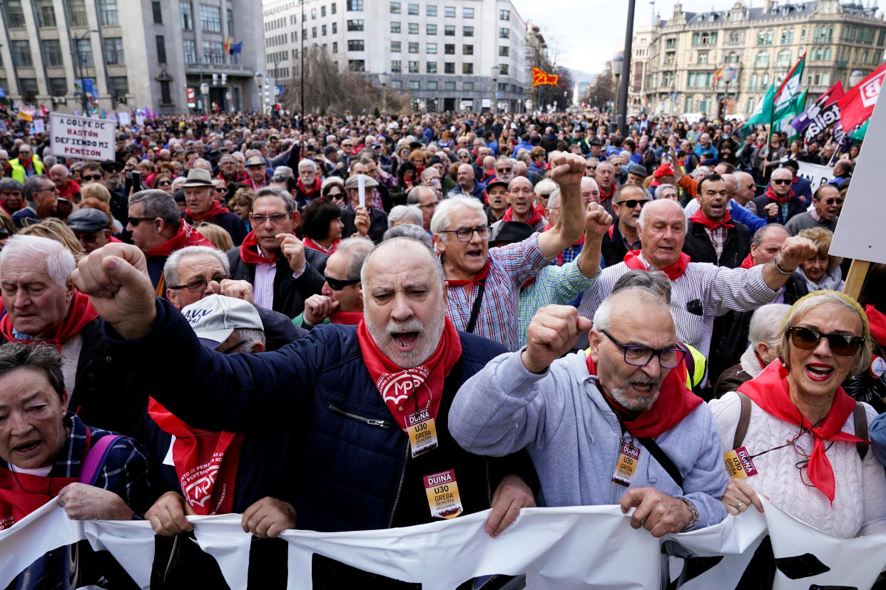 Spanish pensioners march during a one day general strike 