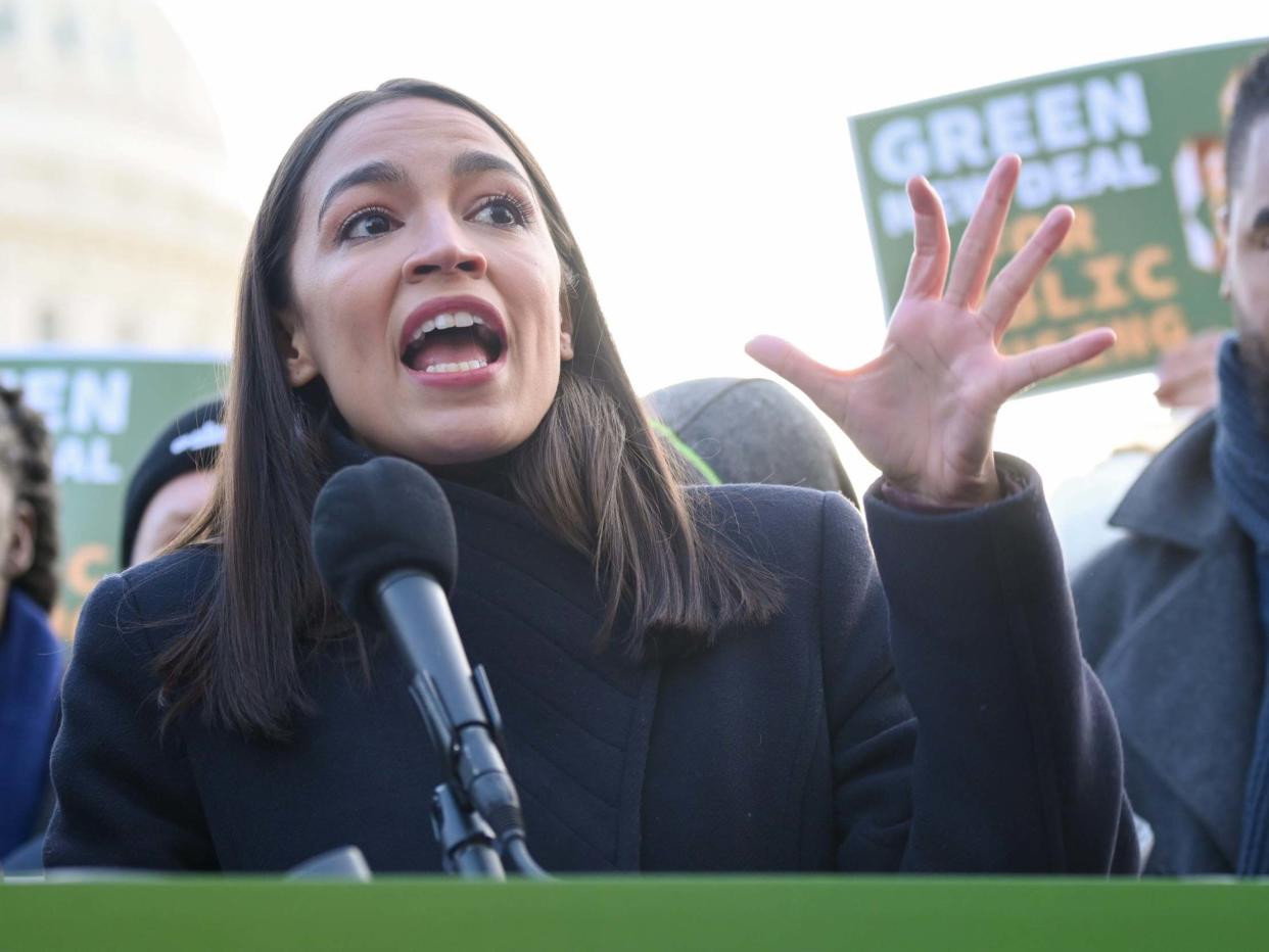 Ms Ocasio-Cortez in Washington last month: REUTERS