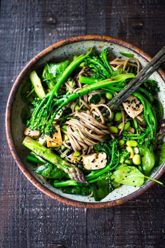 <p>Jade noodles is a vegan, Asian-style soba noodle salad loaded up with fresh seasonal veggies and a delicious sesame dressing. Can be served warm or chilled! Gluten-free adaptable.</p><p><strong>Get the recipe: <a href="https://www.feastingathome.com/jade-noodles/" rel="nofollow noopener" target="_blank" data-ylk="slk:Jade Noodles;elm:context_link;itc:0;sec:content-canvas" class="link "><em>Jade Noodles</em></a></strong></p>