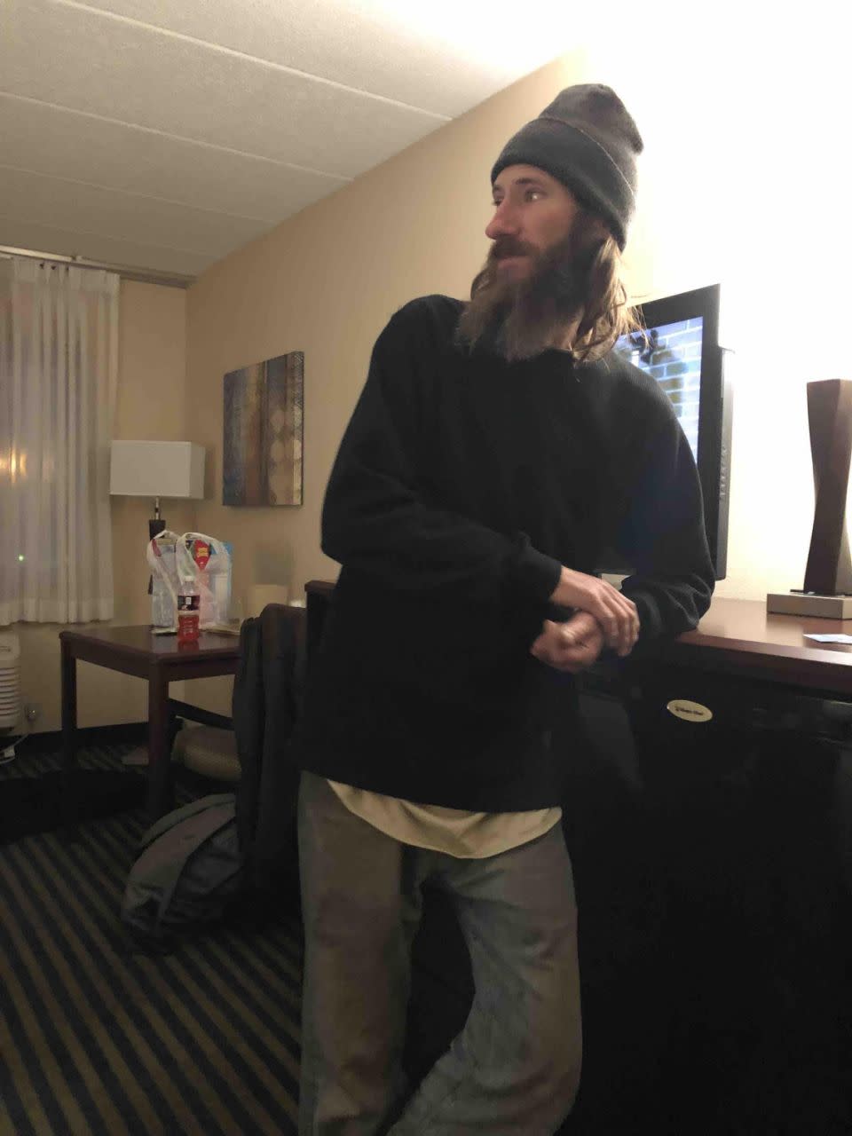 Johnny spent Thanksgiving night in this hotel room while he decided where he wanted to live. Photo: GoFundMe