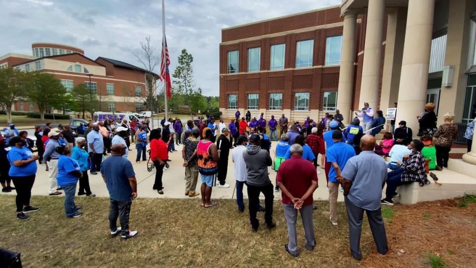 A rally in support of Columbus Police Chief Freddie Blackmon was held outside the City Services Center prior to Tuesday night’s Columbus Council meeting. 03/28/2023