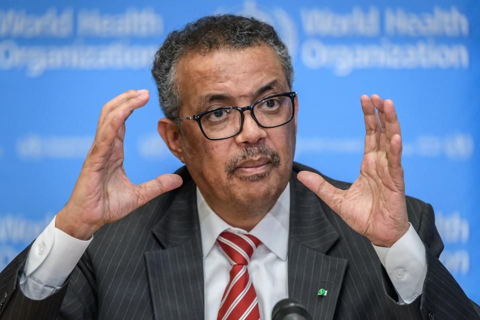 EDITORS NOTE: Graphic content / World Health Organization (WHO) Director-General Tedros Adhanom Ghebreyesus talks during a daily press briefing on COVID-19 virus at the WHO headquaters in Geneva on March 11, 2020. - WHO Director-General Tedros Adhanom Ghebreyesus announced on March 11, 2020 that the new coronavirus outbreak can now be characterised as a pandemic. (Photo by Fabrice COFFRINI / AFP) (Photo by FABRICE COFFRINI/AFP via Getty Images)