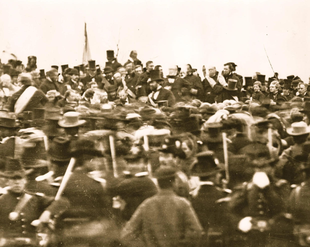 UNITED STATES - 19th November 1863: Crowd around President Lincoln at the Cemetery in Gettysburg where the Gettysburg Address was delivered (Photo by Buyenlarge/Getty Images)