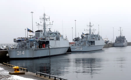 Estonian navy mine hunting ships are docked in the navy port in Tallinn, Estonia February 17, 2017. REUTERS/Ints Kalnins