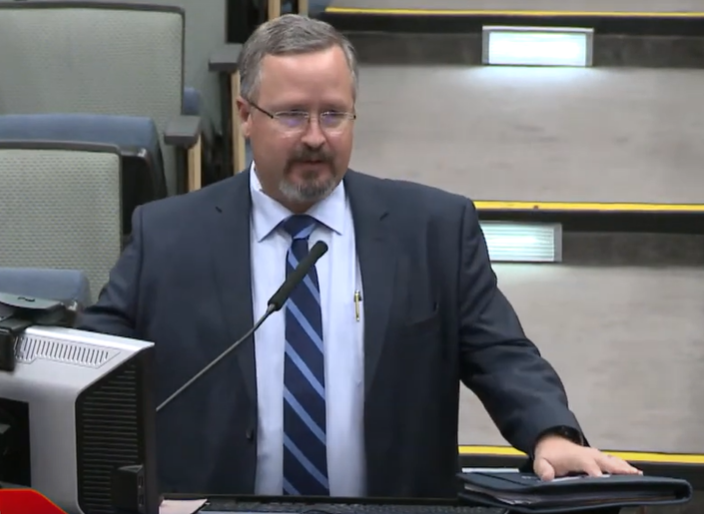 City lobbyist Larry Horan in a screen capture from the Monday, April 8 City Council work session.