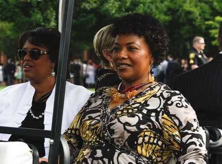 Bernice King, daughter of Martin Luther King, arrives at the memorial service for Maya Angelou at Wake Forest University in Winston-Salem, North Carolina June 7, 2014. REUTERS/Nell Redmond