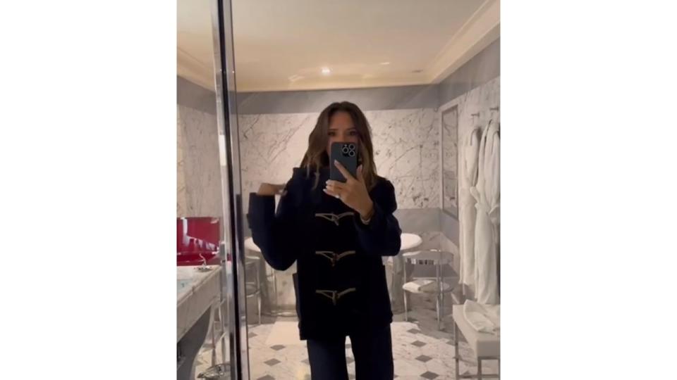 Victoria Beckham wearing a duffle coat on Instagram