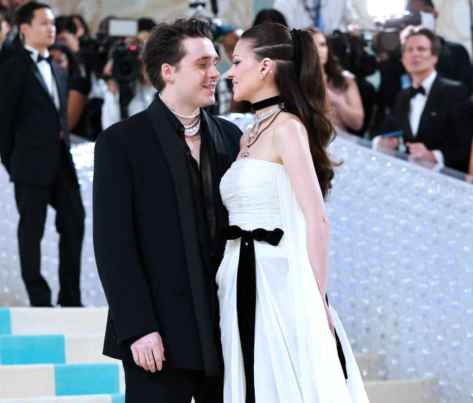 Brooklyn Beckham and Nicola Peltz Beckham. Photo by Theo Wargo/Getty Images for Karl Lagerfeld