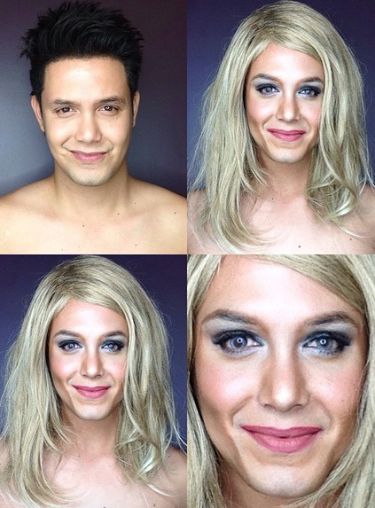 Makeup artist Paolo Ballesteros transforms himself into Jennifer Aniston.