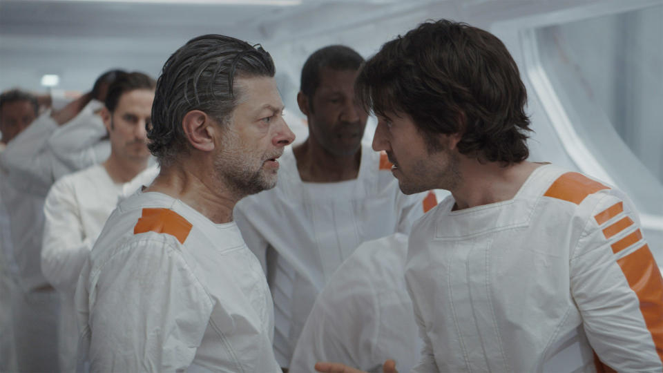 Kino Loy and Cassian Andor in the Narkina 5 prison facility in Andor season 1