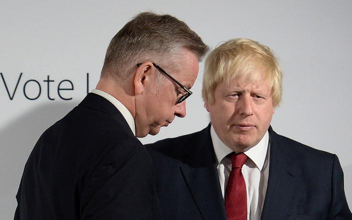 Boris Johnson and Michael Gove are pictured on June 24, 2016, immediately after the Brexit referendum - Stefan Rousseau/AFP