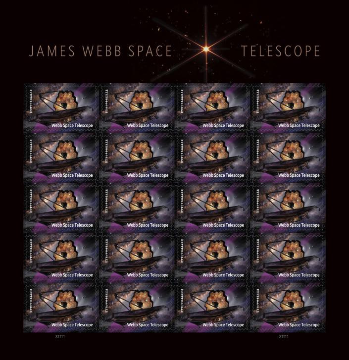 The U.S. Postal Service will be releasing new Forever stamps featuring the James Webb Space Telescope in panes of 20. Preorders begin Aug. 8.