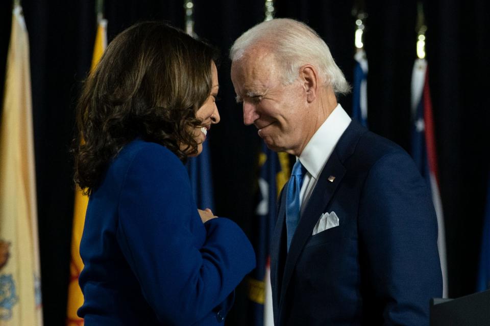 Joe Biden and Kamala Harris in Wilmington, Delaware, on Aug. 12, 2020.