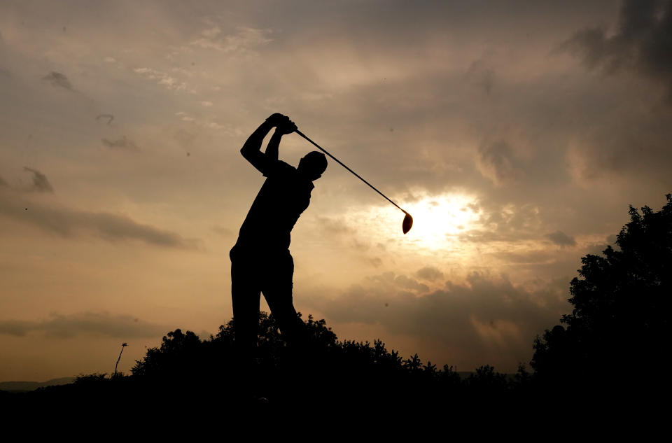 <p>Nacho Elvira tees off on the 18th during day four of the Cazoo Wales Open at the Celtic Manor Resort in Newport, Wales. Picture date: Sunday July 25, 2021.</p>
