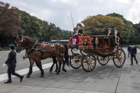 Japanese Crown Prince Fumihito, better known as Prince Akishino, leaves the Imperial Palace after being formally declared first in line to succeed the Chrysanthemum Throne during a ceremony Sunday, Nov. 8, 2020 in Tokyo, Japan. (Carl Court/Pool Photo via AP)