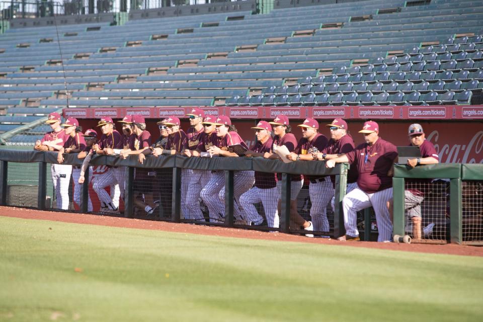 Nogales dugout at Tempe Diablo Stadium on May 2, 2024.