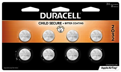 Duracell 2032 Lithium Battery. 8 Count Pack. Child Safety Features. Compatible with Apple AirTa…