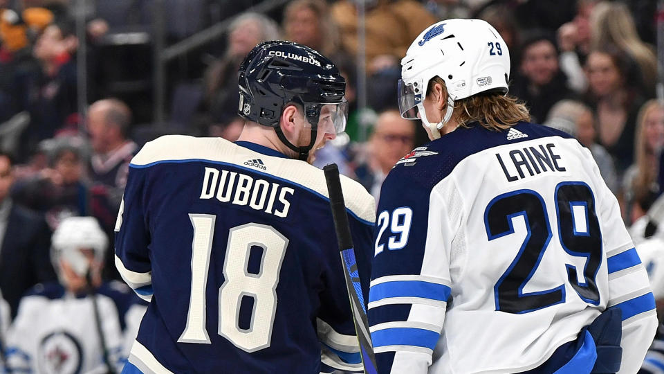 Pierre-Luc Dubois is headed to Winnipeg in exchange for Patrik Laine in a blockbuster deal. (Photo by Jamie Sabau/NHLI via Getty Images)