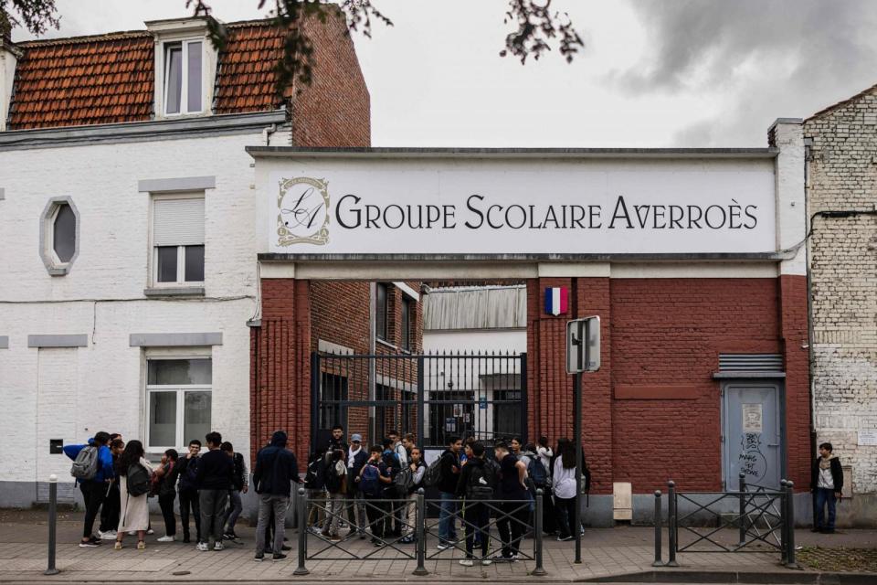 PHOTO: Students leave the Averroes high school in Lille, northern France on Sept. 28, 2023.  (Sameer Al-doumy/AFP via Getty Images)