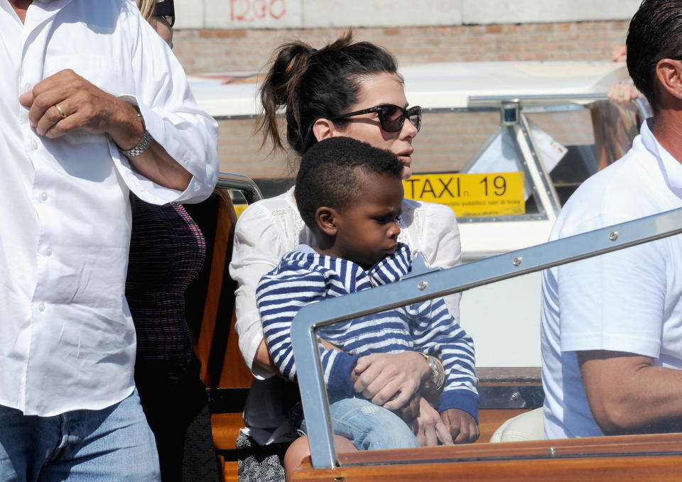 Sandra Bullock and son Louis Bardo Bullock are seen during the 70th Venice International Film Festival on August 27, 2013 in Venice, Italy.  (Photo by Jacopo Raule/FilmMagic)