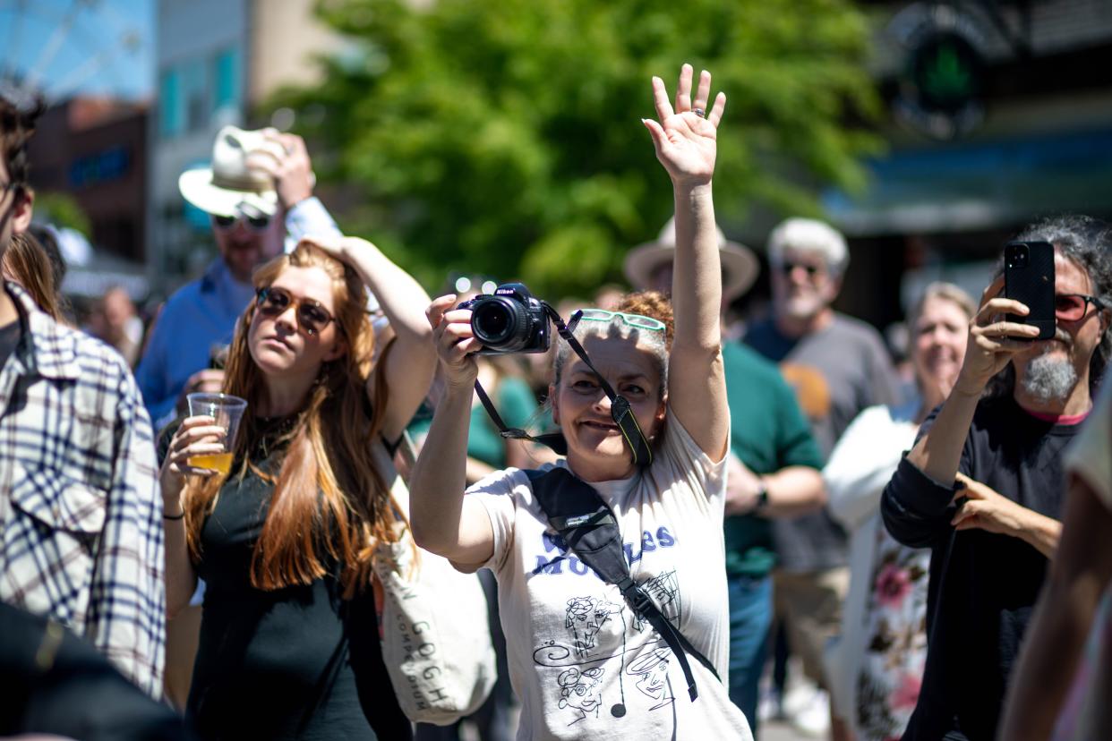 Fans watch Wet Muscles perform April 29, 2023, at the Monster Energy West Main Stage during the Norman Music Festival.