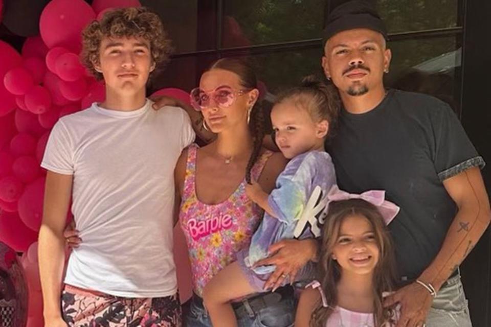 <p>Ashlee Simpson Instagram</p> Ashlee Simpson Ross with her kids and husband Evan Ross