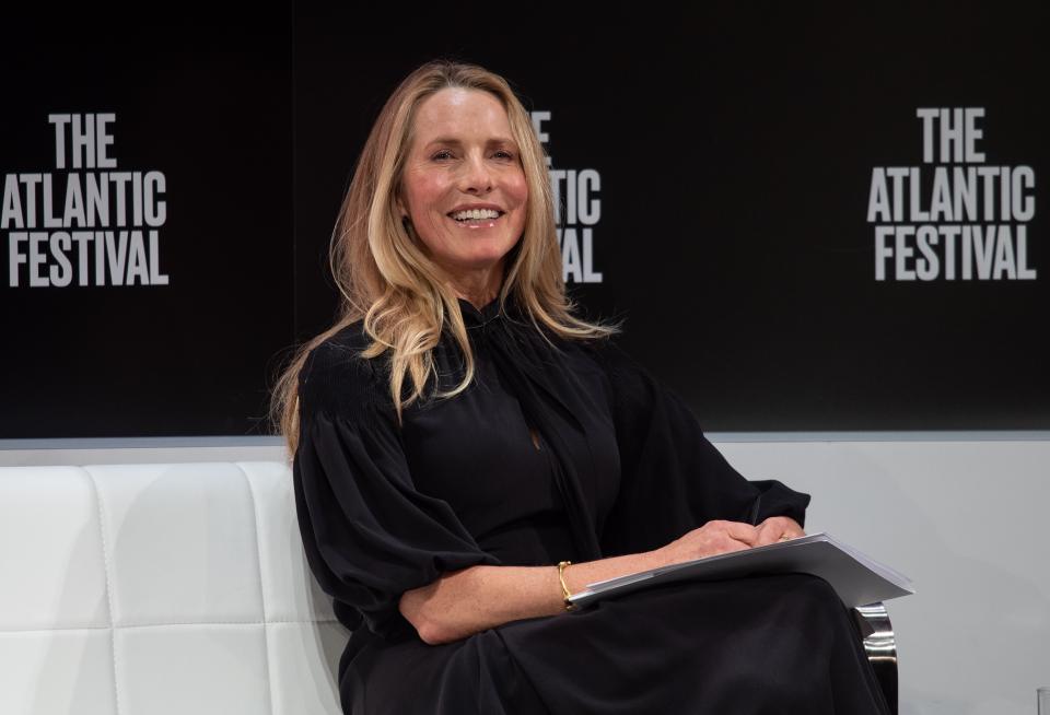 Laurene Powell Jobs, widow of Apple founder Steve Jobs, interviews Disney CEO Bob Iger at the Atlantic Festival in Washington, DC, on September 25, 2019. (Photo by NICHOLAS KAMM / AFP)        (Photo credit should read NICHOLAS KAMM/AFP/Getty Images)