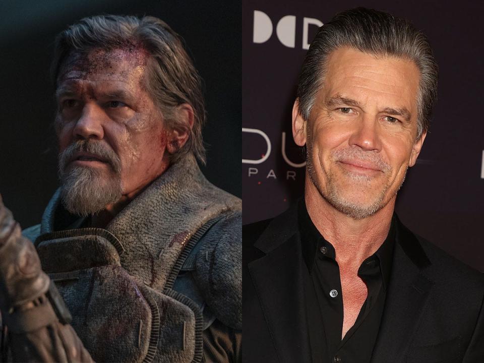 Josh Brolin as Gurney Halleck in "Dune: Part Two" and Brolin at the NYC premiere of the film.