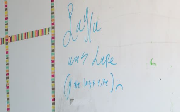 <em>Students left their mark on now vacant classrooms at Jonesborough Middle School. (Photo: WJHL). </em>