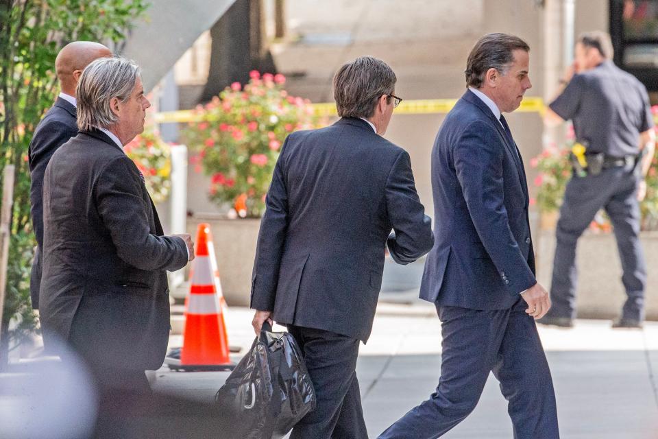 Hunter Biden arrives for a hearing regarding his criminal tax case at the J. Caleb Boggs Federal Building in Wilmington on Wednesday, July 26, 2023.