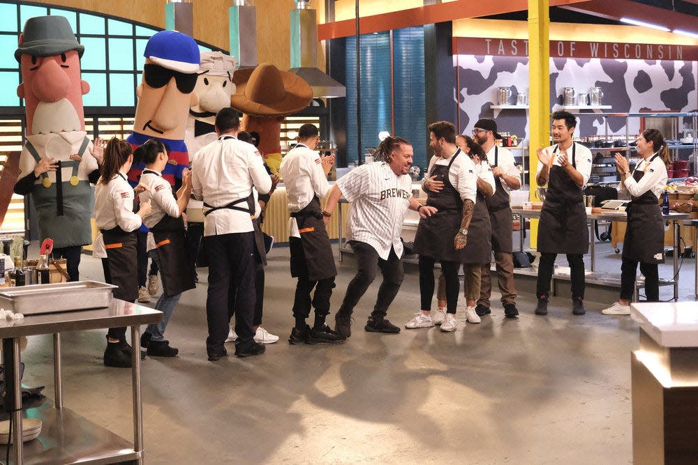 The "Top Chef: Wisconsin" cheftestants met the Milwaukee Brewers' Famous Racing Sausages when their Elimination Challenge was revealed on Episode 7.