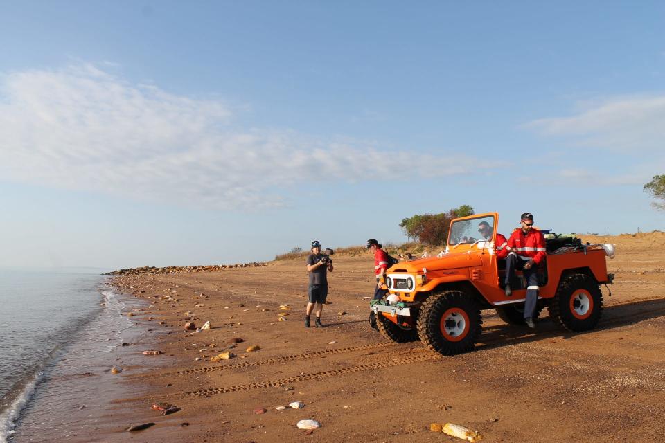 The Land Cruiser about to enter to water 