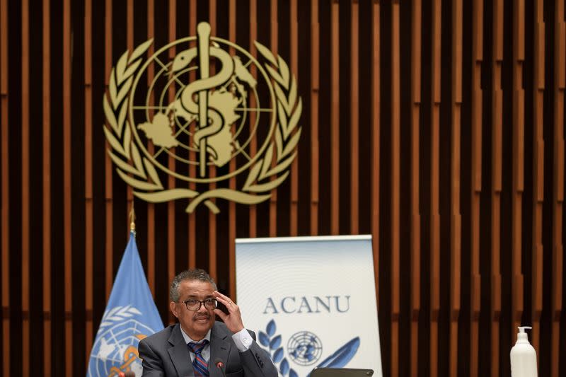 FILE PHOTO: World Health Organization Director-General Tedros Adhanom Ghebreyesus attends a news conference in Geneva